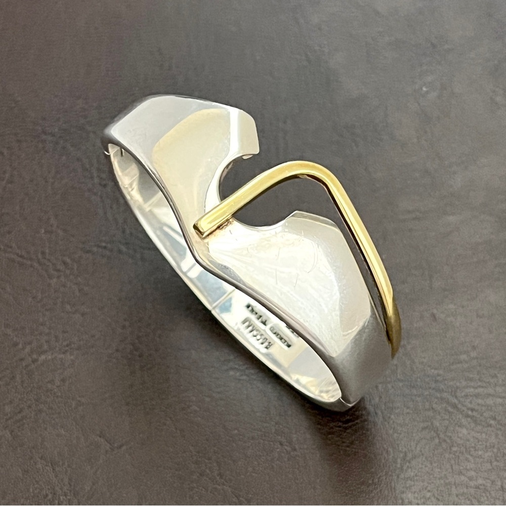 🔴SALE🔴 Vintage Mexican sterling Heavy double hinged bangle bracelet with brass - Picture 5 of 12